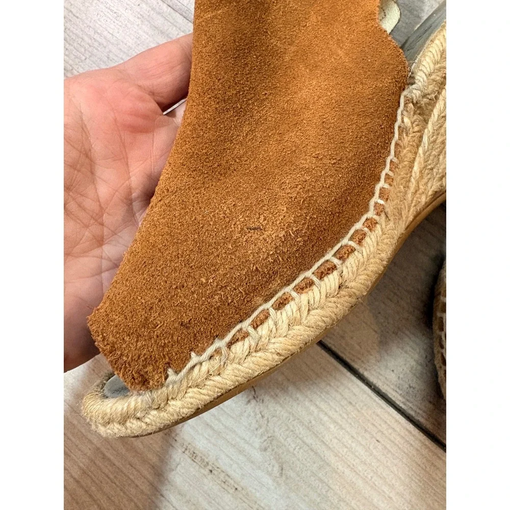 Maypol Suede Leather Espadrille Wedges Women's‎ 40 Peep Toe Chic Vacation Casual
